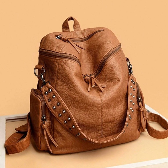 Luxe Vegan Leather Studded Mini Backpack - Picture 1 of 10